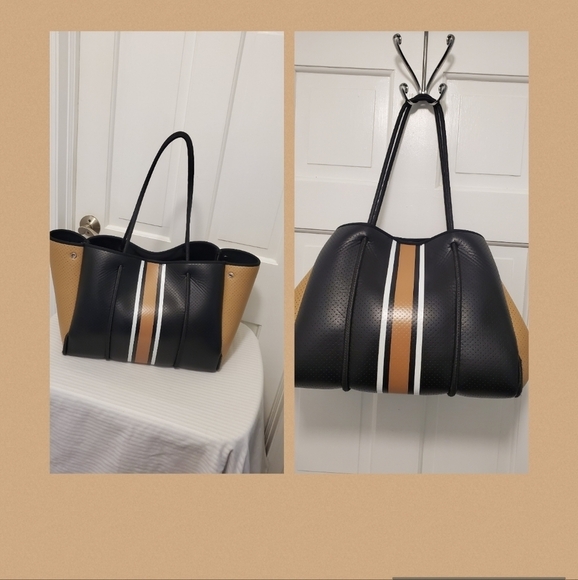 Haute Shore Greyson Large Neoprene Beige & Black Tote expandable - Picture 1 of 15